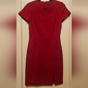 Tahari Red Dress With Zipping Front Pockets! Sz4